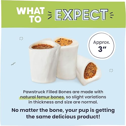 Miniatura 6 de Pawstruck Huesos de perro pequeños rellenos de 3 pulgadas, sabor a queso y tocino, hecho en Estados Unidos, fémur relleno de larga duración para