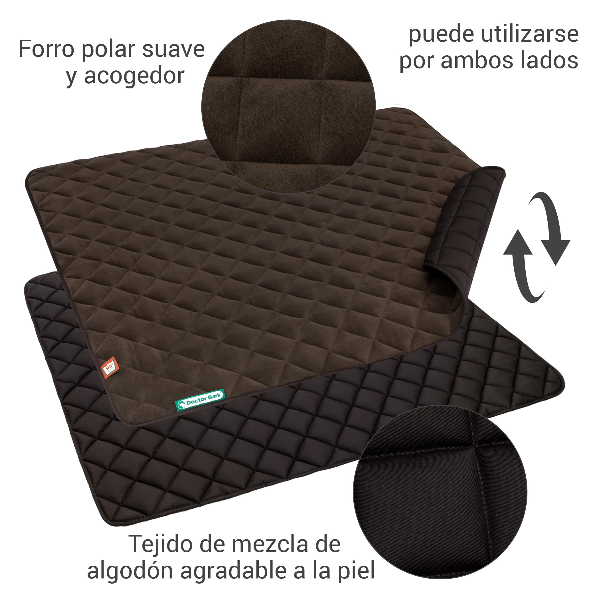 Doctor Bark Manta para perros de forro polar, reversible, mullida, resistente y lavable hasta 95 °C, para interiores y exteriores (XXL, 140 x 110 cm, marrón)
