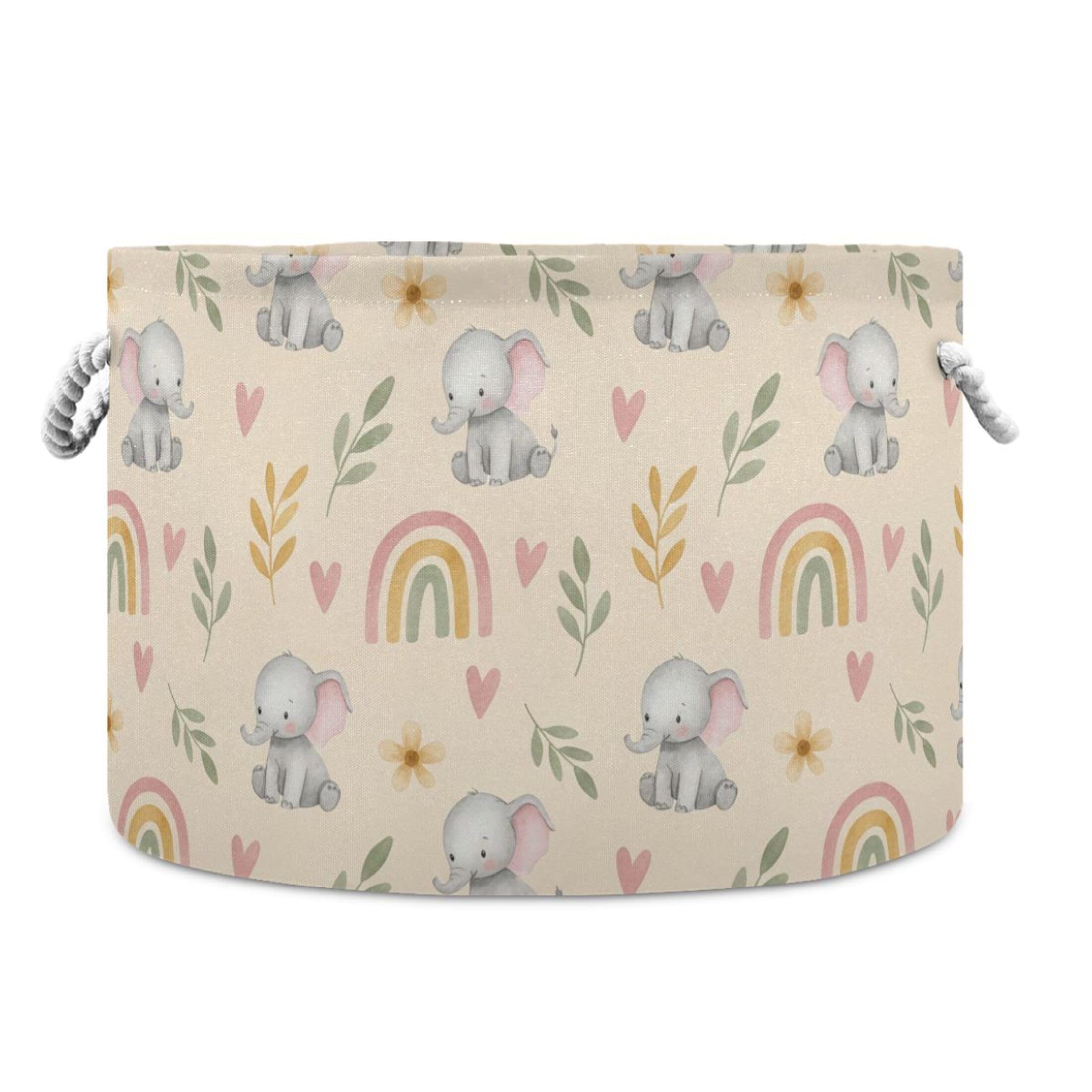 Fuauuyl Elephant Rainbow Large Storage Basket With Handle, Nursery Hamper Bin Laundry Basket For Organizing Decorative Storage Organizer, 14X20 In