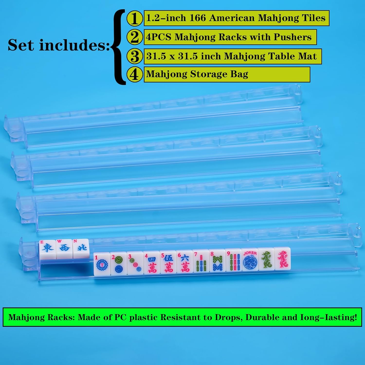 Pink 1.2-inch American Mahjong Tile Set with 166 Mahjong Tiles 4PCS Mahjong Racks with Pushers Mahjong Table Mat and Mahjong Storage Bag