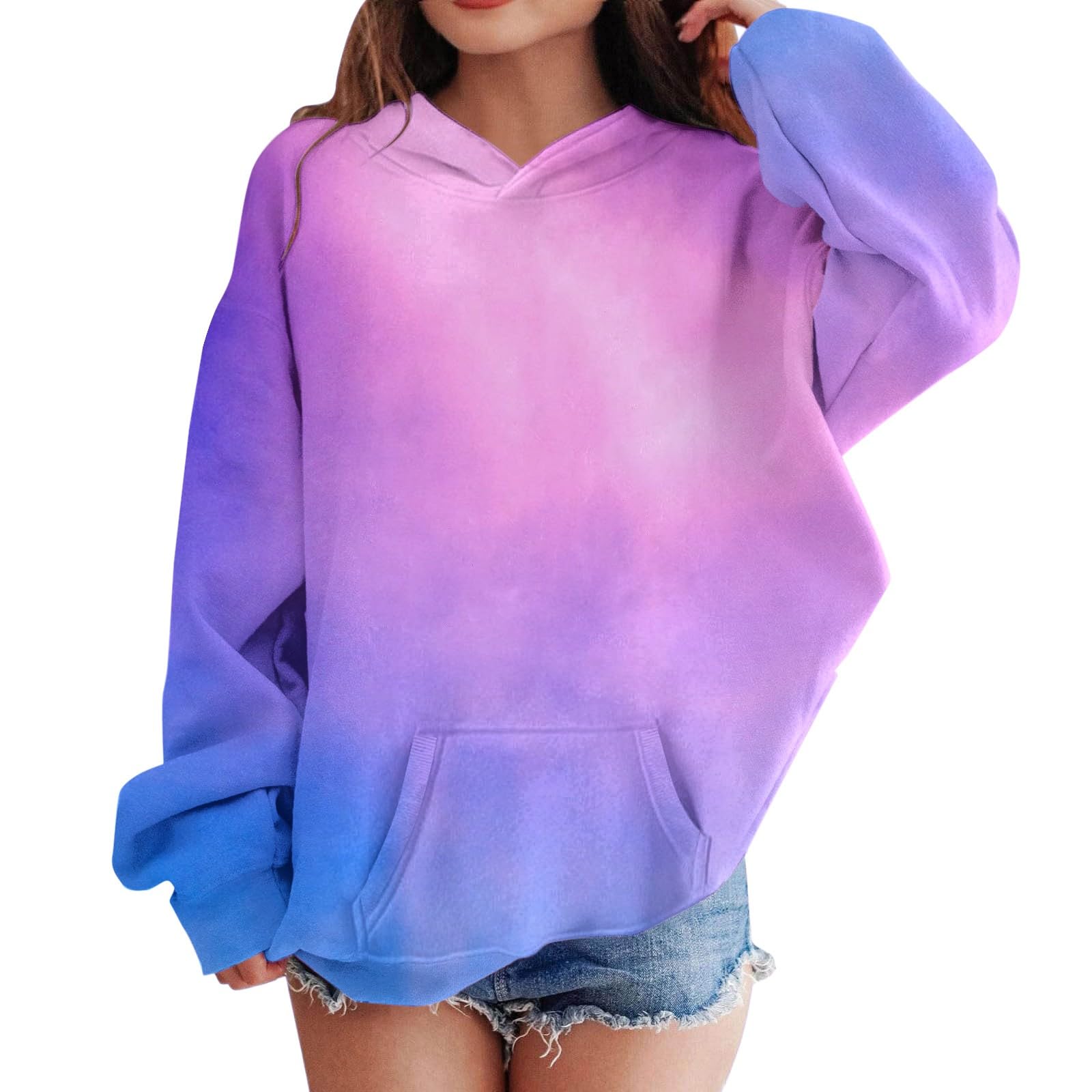 Bluzy z kapturem dla dziewcząt gradient modny sweter z kapturem Tie Dye długi rękaw okrągły dekolt bluza dzieci na co dzień moda oversize sweter