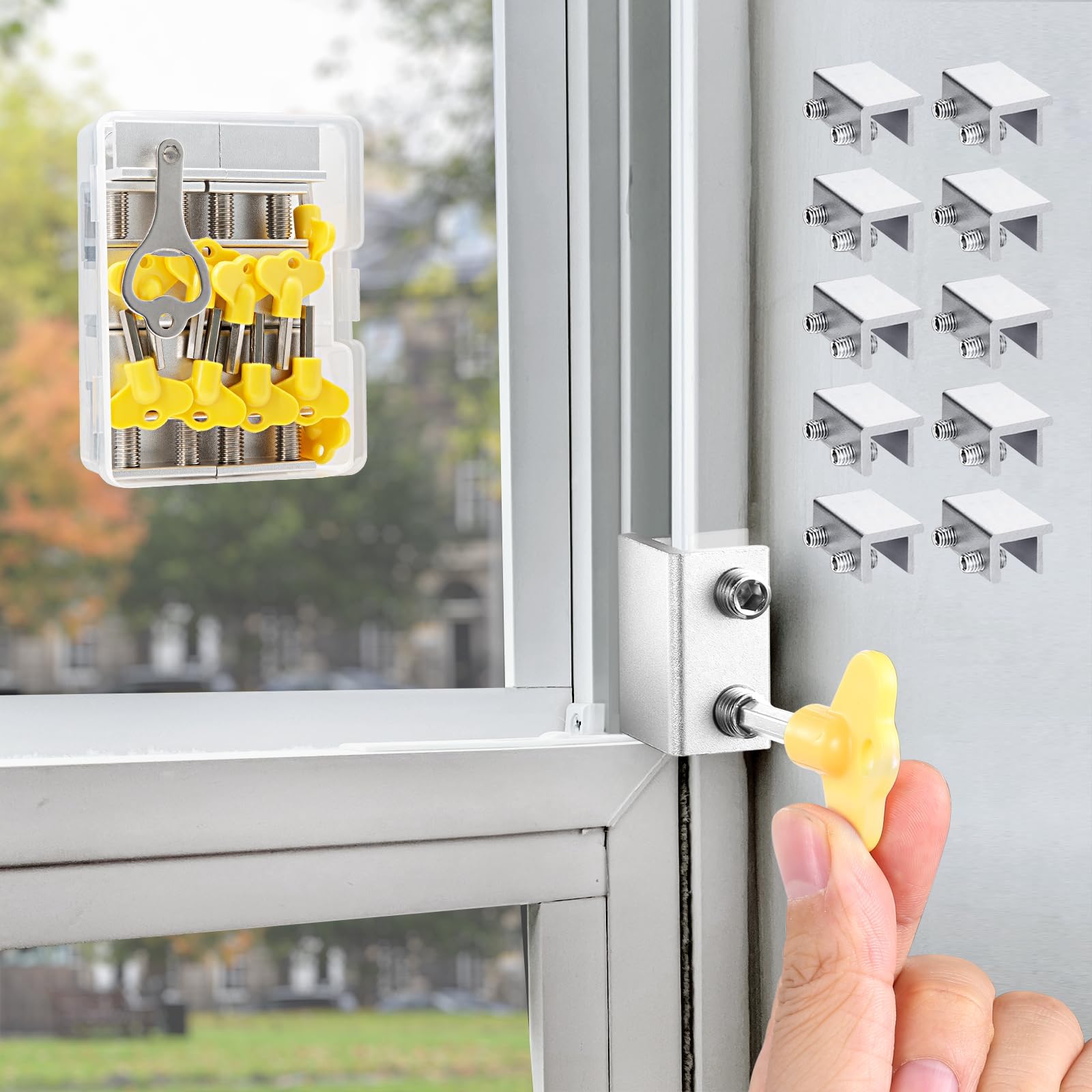 Lot de 10 verrous de fenêtre coulissants avec clé, verrous de fenêtre pour fenêtres haut et bas, verrous de sécurité de fenêtre verticaux et horizontaux, faciles à installer, verrouillage de fenêtre
