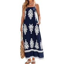 Glamaker Womens Summer Dresses 2026 Casual Floral Spaghetti Strap Flowy Maxi Dress Boho Sleeveless Beach Vacation Sundress