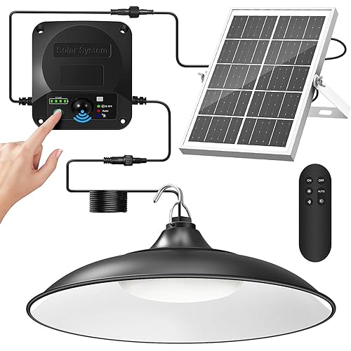 Solar Shed Light Indoor Outdoor, 2000LM Motion Sensor Pendant Light, Daytime Available Solar Indoor Lights with 4 Lighting Modes Remote Control for Barn, Patio, Gazebo, Shop, Garage