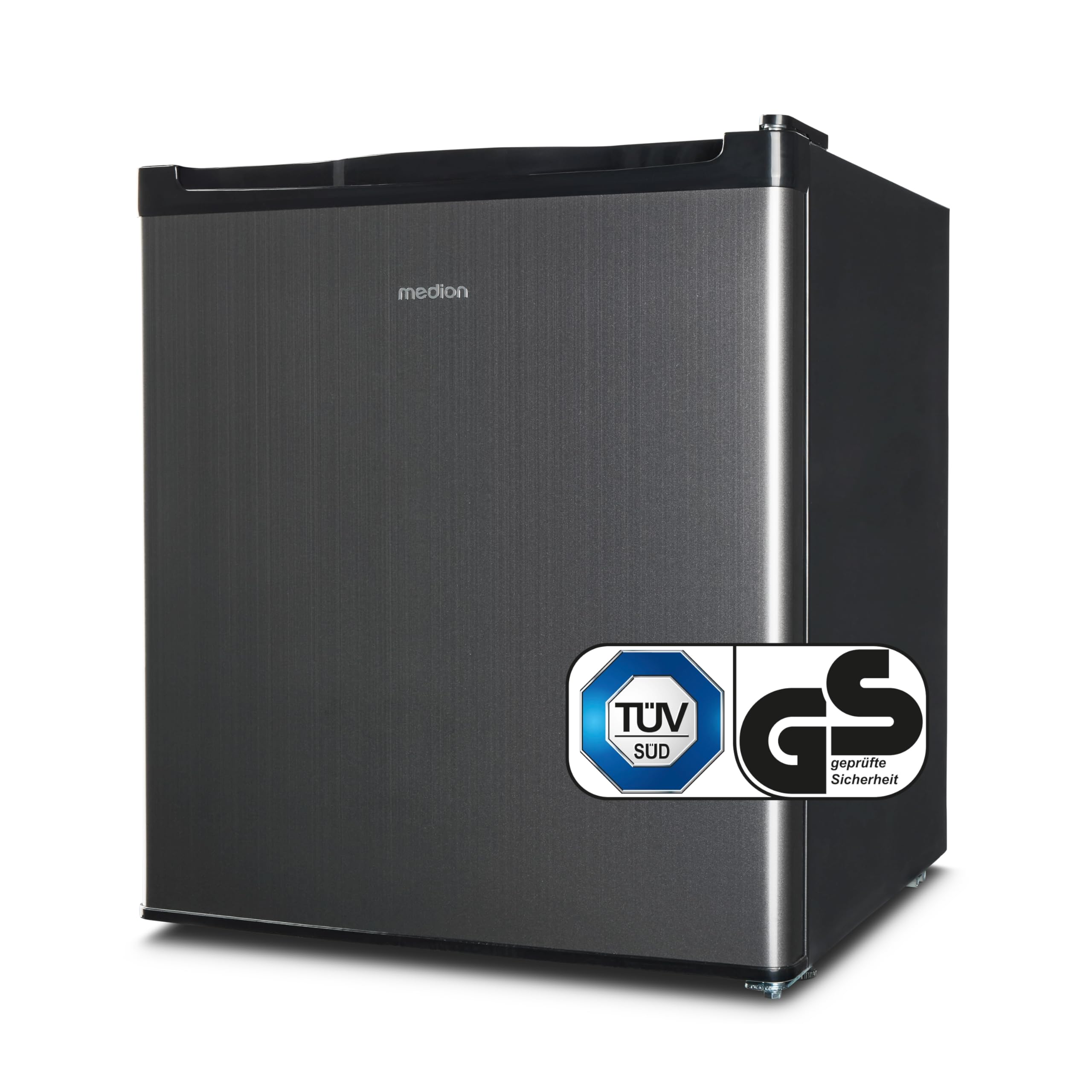 MEDION mini Kühlschrank mit Gefrierfach (klein, leise, 41L kleiner Kühlschrank für Büro Hotels Minibar Camping Gaming, Getränkekühlschrank, Speisen & Eis, Türanschlag wechselbar, MD37724) grau