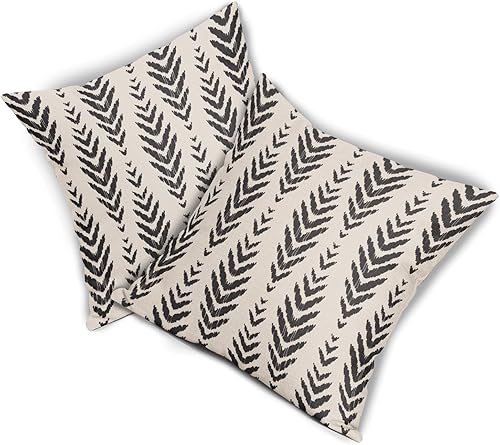 Miniatura 8 de Sweetshow Juego de 2 fundas de almohada bohemias de 20 x 20 pulgadas, diseño étnico negro geométrico de espiga geométrica, fundas decorativas para