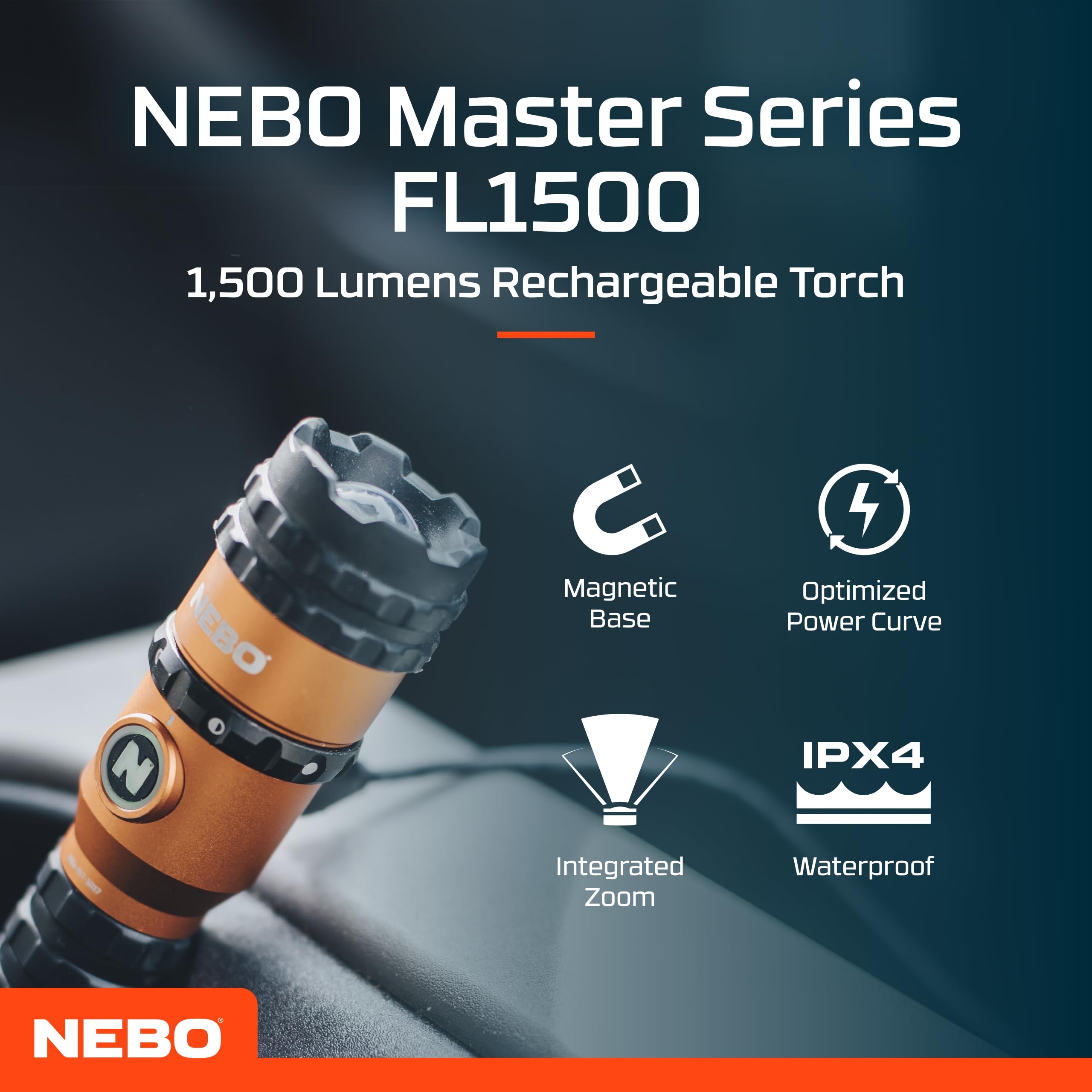 NEBO Master Series FL1500 Torch with 5 Light Modes - Rechargeable & Waterproof - Camping & Hiking Accessories - Image 2