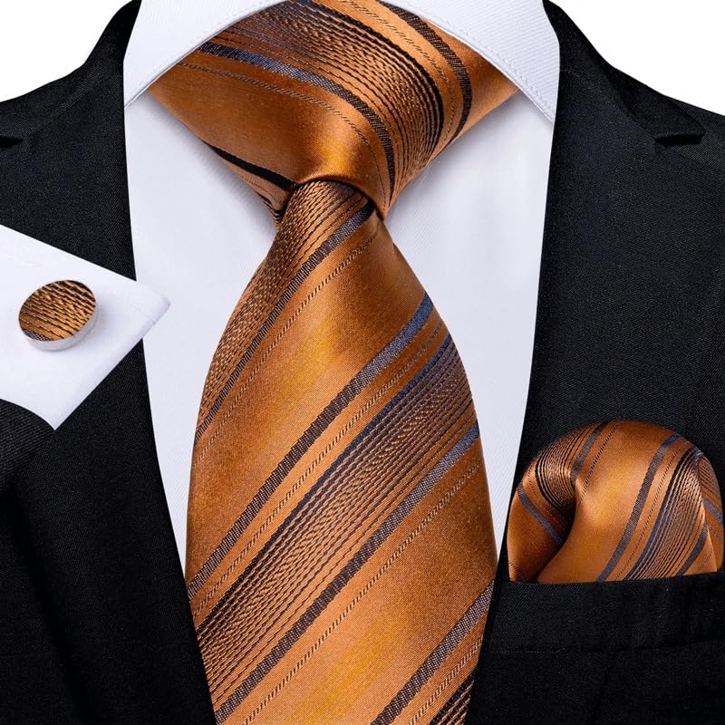 Set de corbata de seda para hombre con pañuelo y gemelos miniatura 2