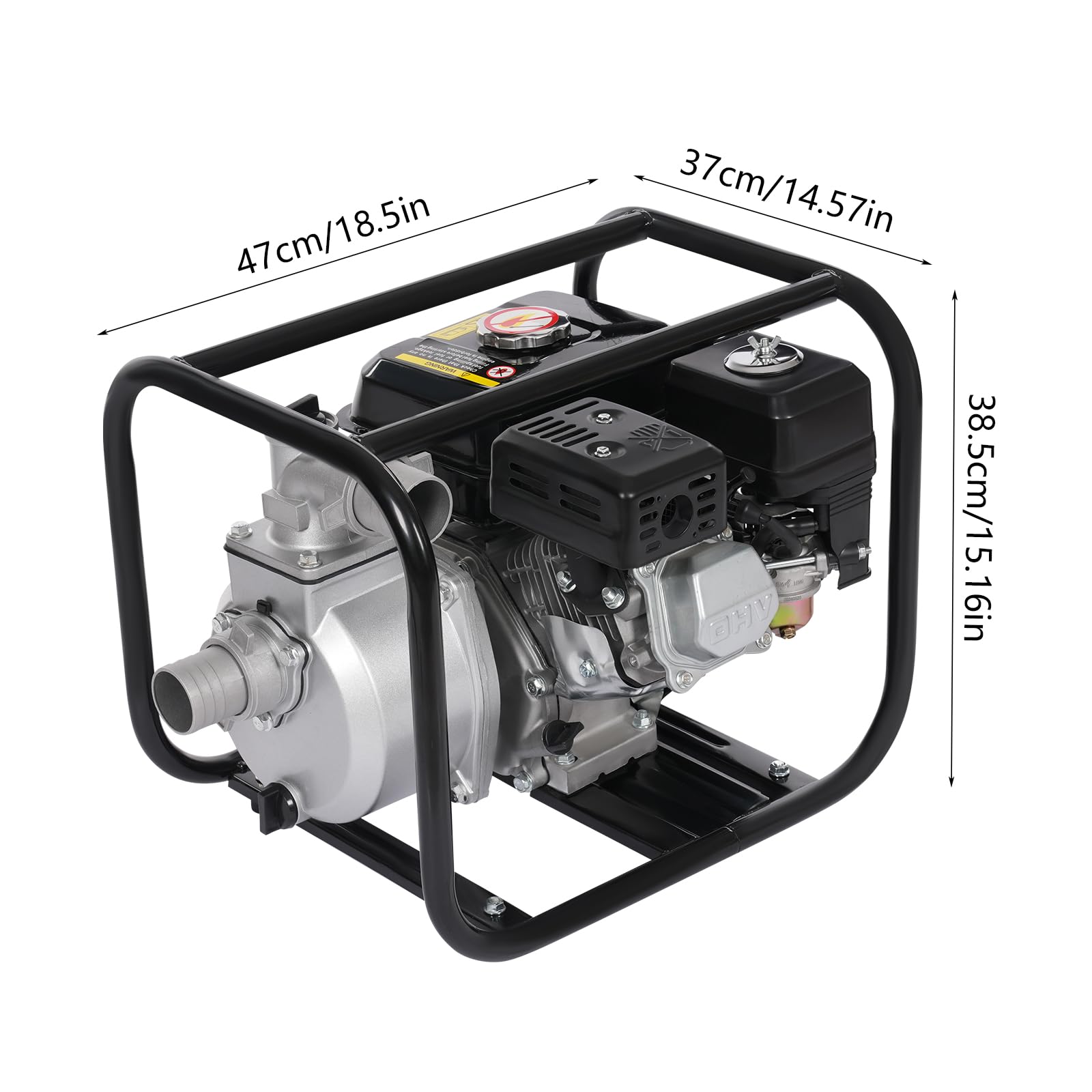 Pompa dell'acqua a benzina a 4 tempi, 6,5 CV, pompa da giardino, per acqua sporca, altezza di portata: 28 m, volume di erogazione 36 m³/h, per irrigazione, paesaggistica