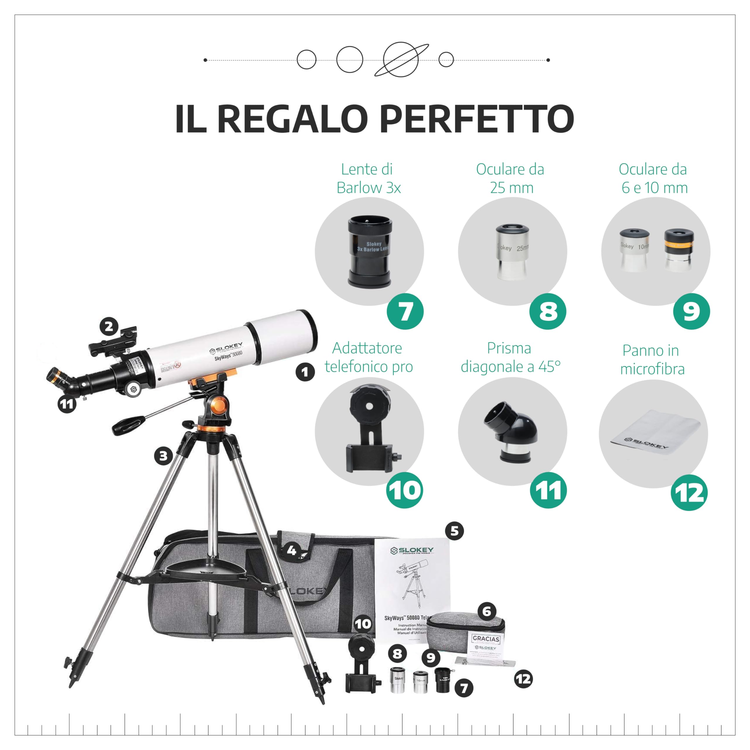 Telescopio Astronomico Professionale per Principianti Adulti - Portatile e Potente 20x-250x, Facile da Installare e Utilizzare - Ideale per Osservare la Luna, Pianeti, Galassie e Altro Ancora