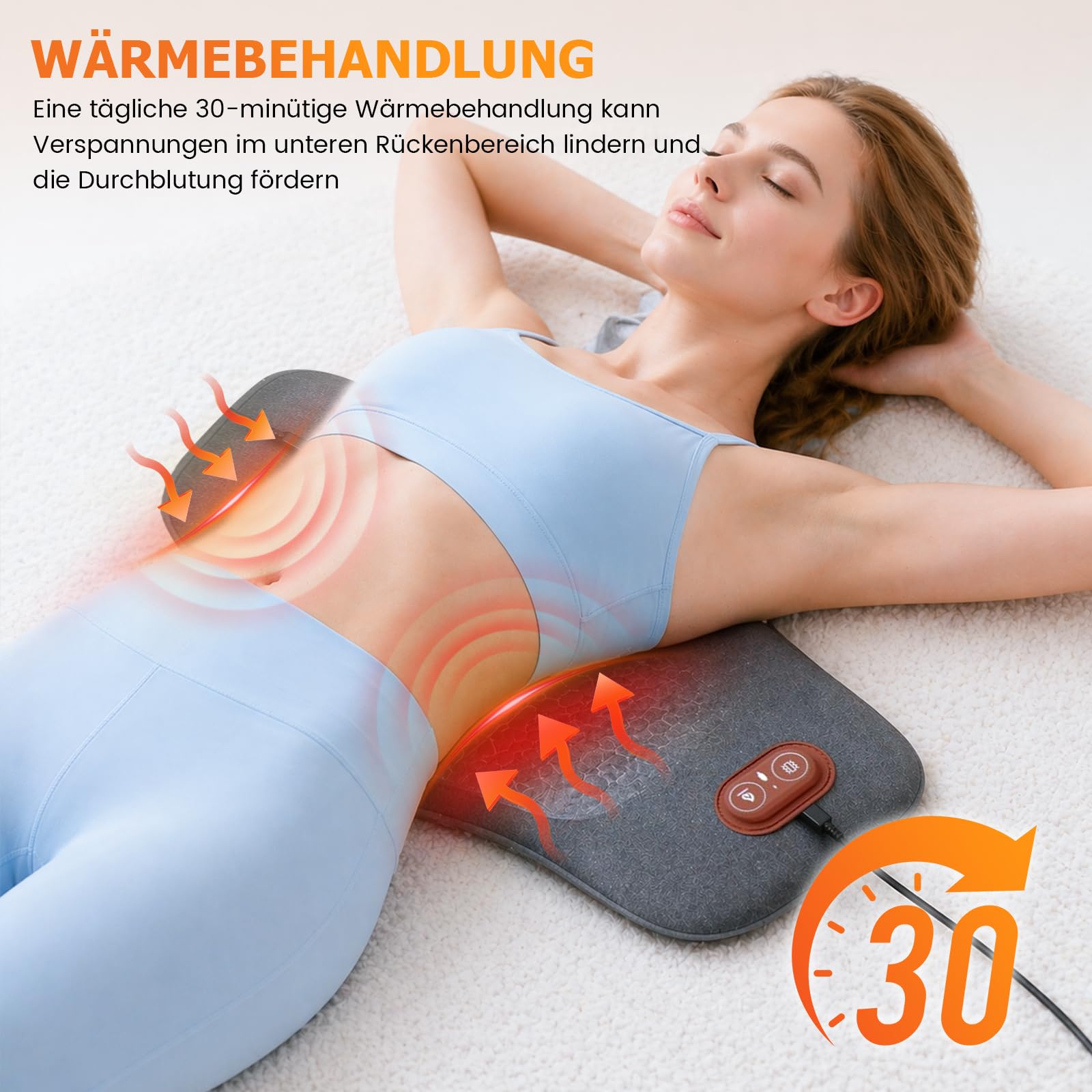 Massagegerät Rücken, Elektrisches Lendenkissen mit Wärme & Vibrationsmassage Rücken Massage Gerät 3 Massagetechniken 3 Temperatureinstellungen Lendenwirbel Stütze Traktionsgerät Geschenk