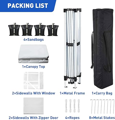 Vista 25 de Tienda de campaña desplegable de 10 x 20 pies con paredes laterales, tienda de campaña resistente al aire libre con 4 bolsas de arena y bolsa