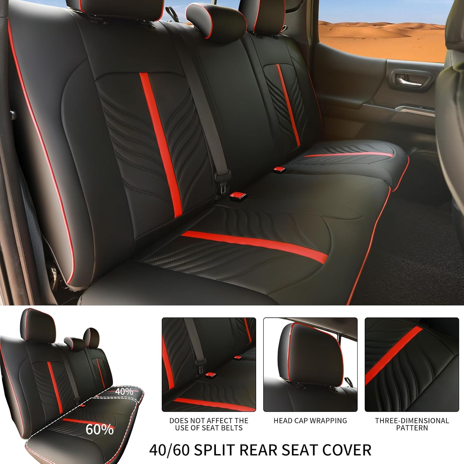 Leather Seat Covers Custom Fit for Toyota Tacoma 2016-2023 3rd Gen Double & Crew Cab SR SR5 Limited TRD Sport/Pro/Off Road,Interior Accessories,Full Coverage Seat Protector, Red Black