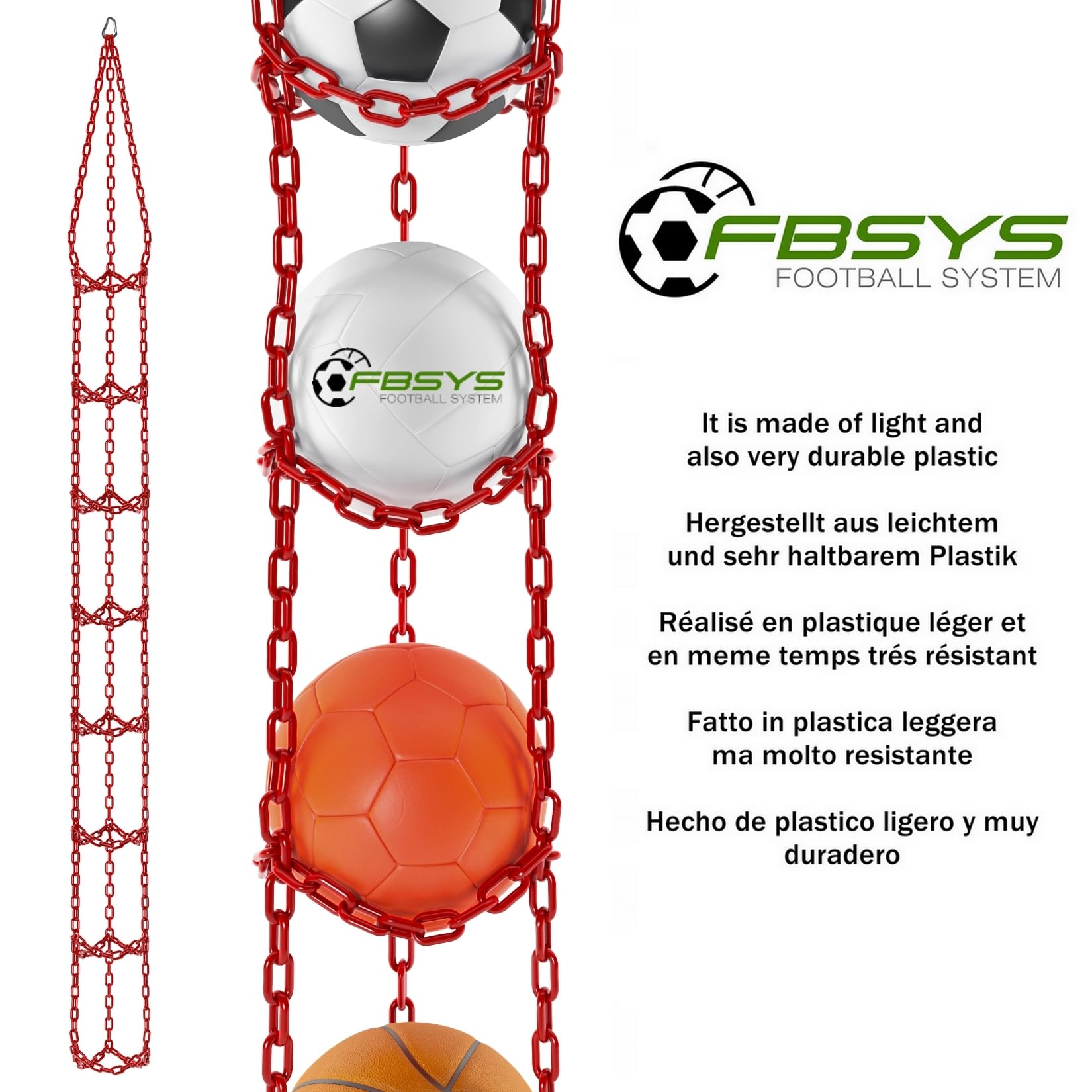Ballhalter - Halter für 8 Bälle (Basketball, Fußball, Volleyball) - Veranstalter für Bälle - Rot