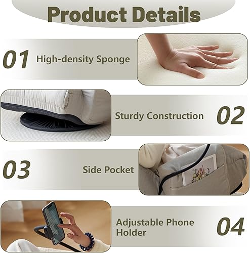 Miniatura 6 de Silla giratoria de 360 para juegos, sofá plegable ajustable de 5 posiciones con reposabrazos y soporte para teléfono, cojín acolchado para