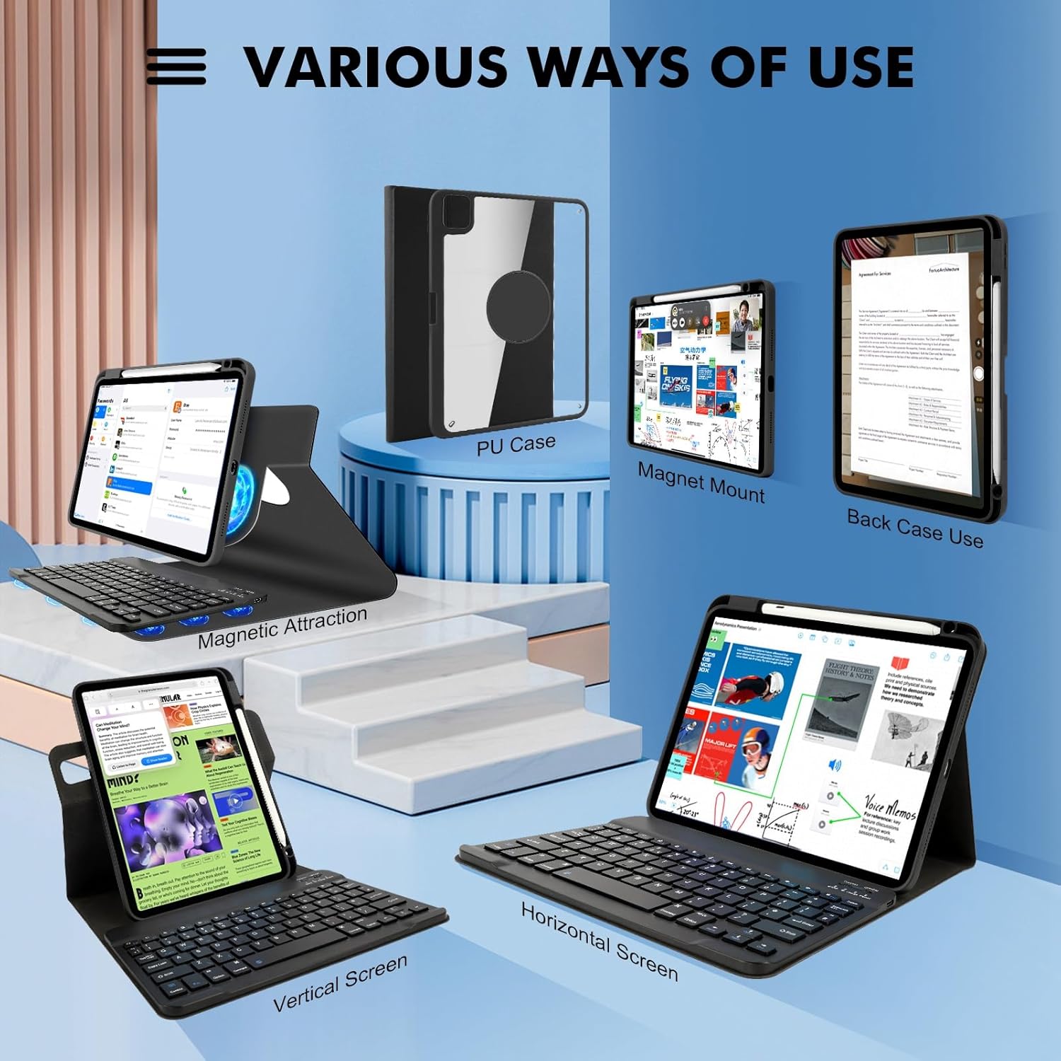 SOPPY Keyboard Case for New iPad Pro 11-inch (M4) 2024, Magnetically Detachable Keyboard Cover with Pencil Holder, Rotatable Case for iPad Pro 11-inch 2024 (Black)