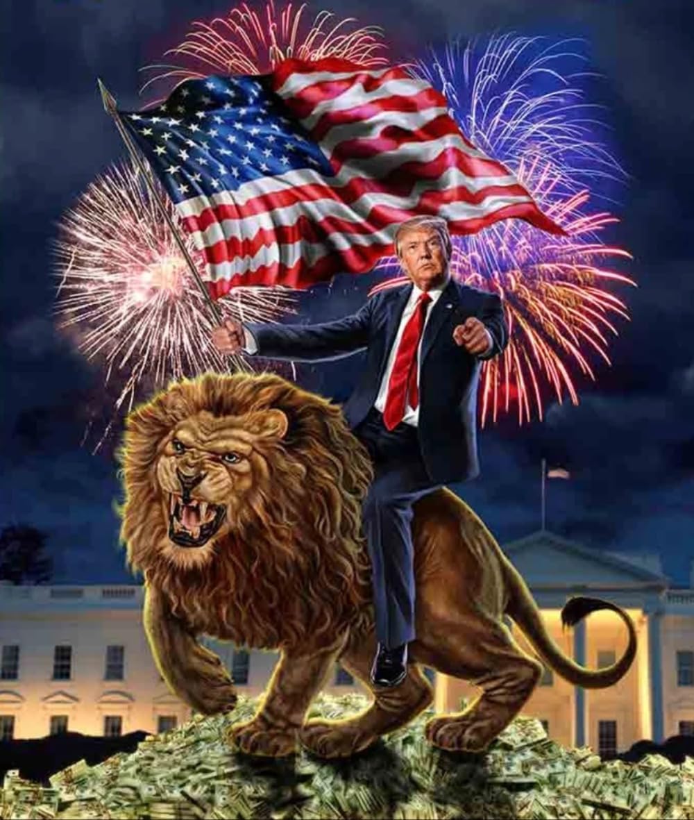 Diamond Painting Kits for Adults - USA President Donald Trump on Vicious Lion DIY 5D Diamond Art Kits Full Drill Diamond Dots Paintings with Diamonds Gem Art and Crafts Home Decor (20x28 inch)