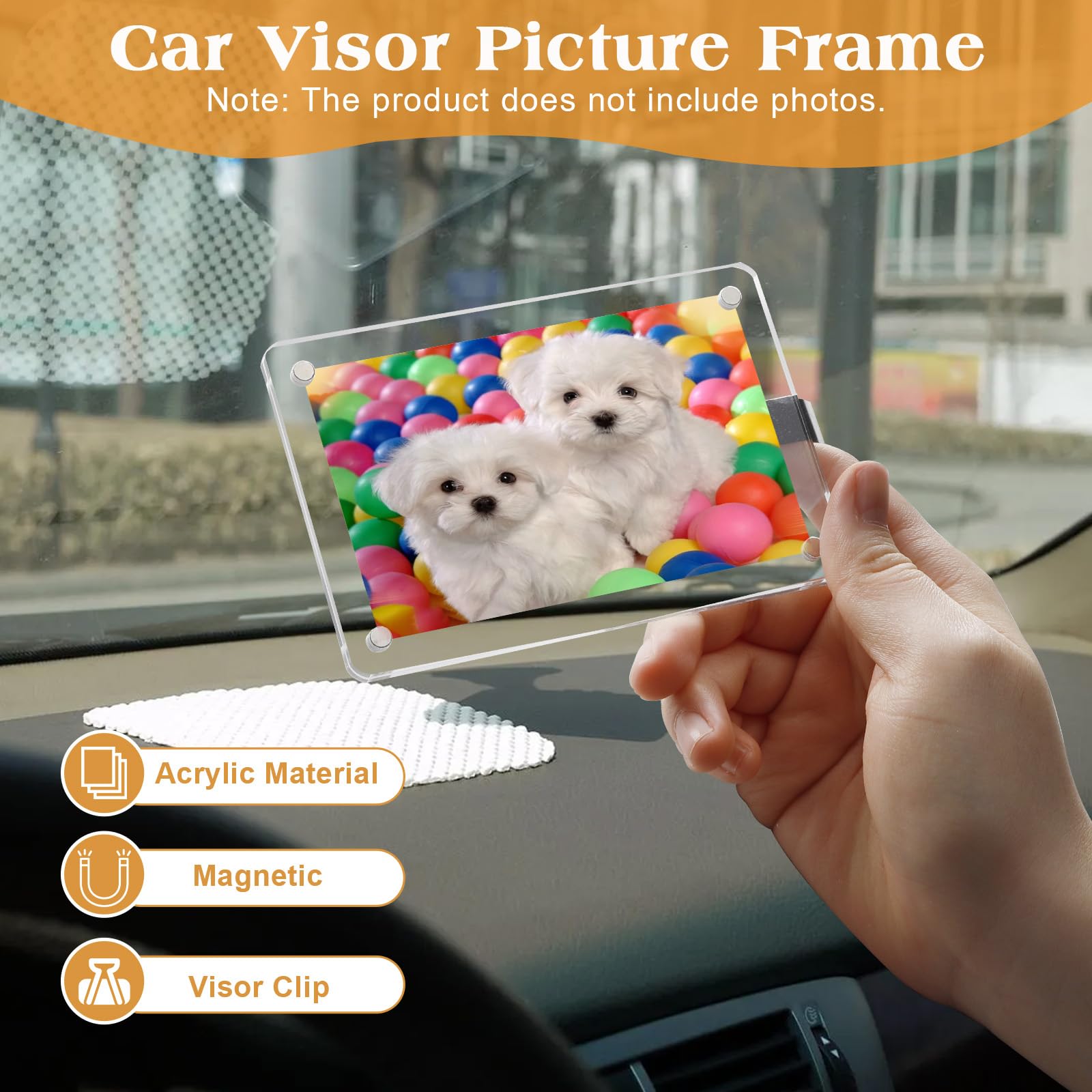 Dargoose Magnetic Visor Photo Frame 2-Pack 4in Crystal-Clear Acrylic Display with Strong Closure, Car Memorabilia Pictures Holder for Cherished Memories