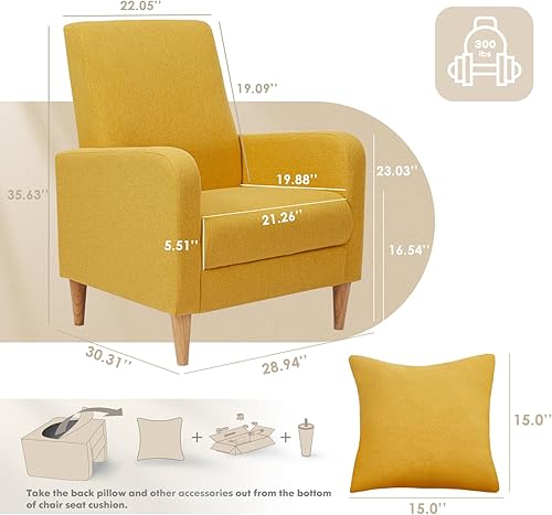 Miniatura 81 de COLAMY - Sillón moderno con cojín para sala de estar, sofá individual y auxiliar para ocio y lectura, tapizado en tela con patas de madera, color