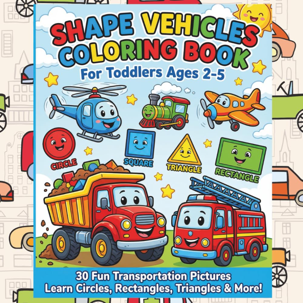 SHAPE VEHICLES COLORING BOOK: Learn Circles, Rectangles, Triangles and More!
