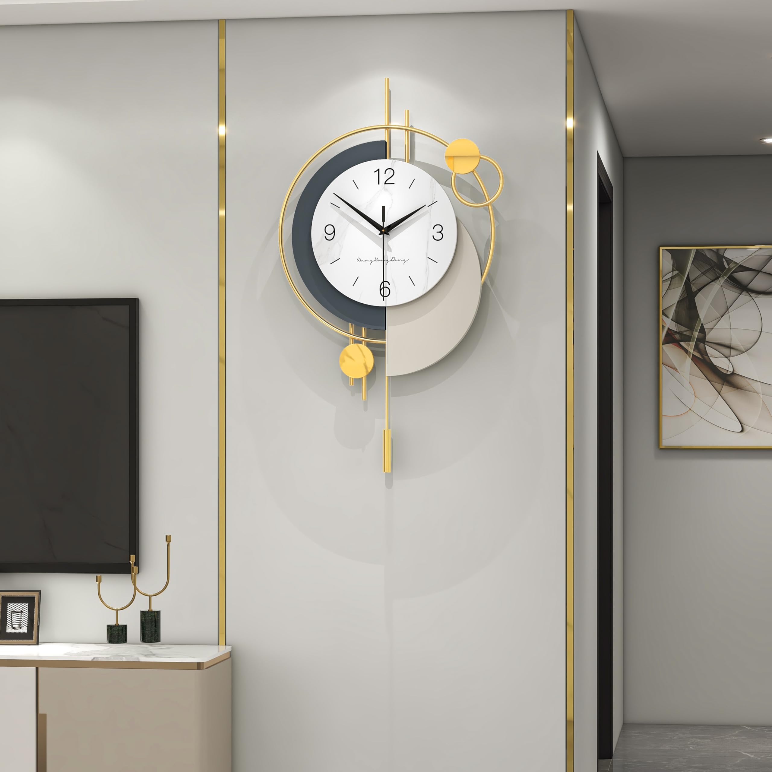 FLEBLE Wall Clock for Living Room Decor Silent Modern Wall Clocks Battery Operated Non Ticking Analog Large Clock Wall Decorative for Kitchen Office Bathroom Bedroom Home Bathroom,13x22 inches
