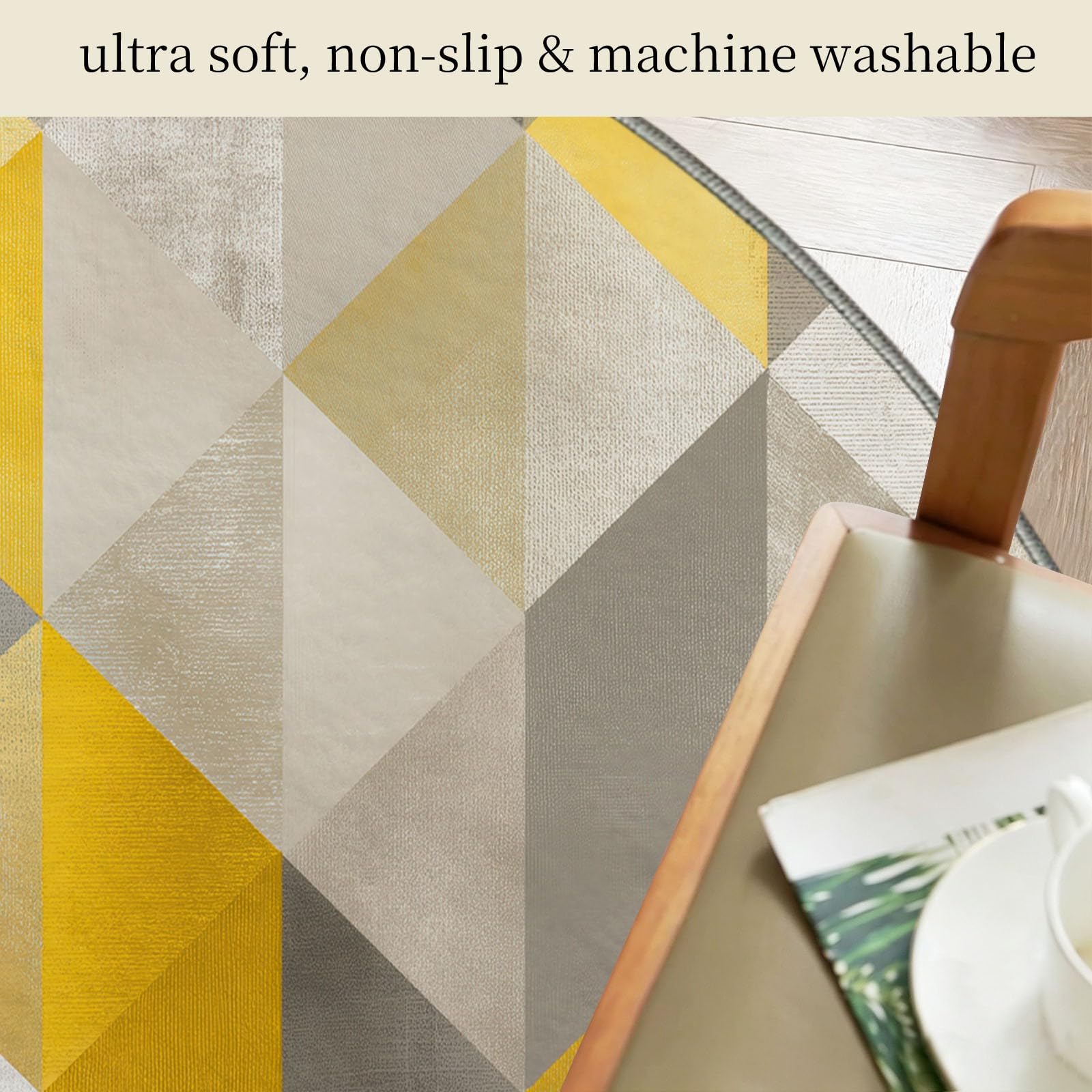 Tappeto rotondo lavabile, 90 cm / 3ft, motivo geometrico astratto, morbido, con stampa triangolare, a pelo corto, antiscivolo, per ingresso, soggiorno, camera da letto, accanto al divano e all'ufficio