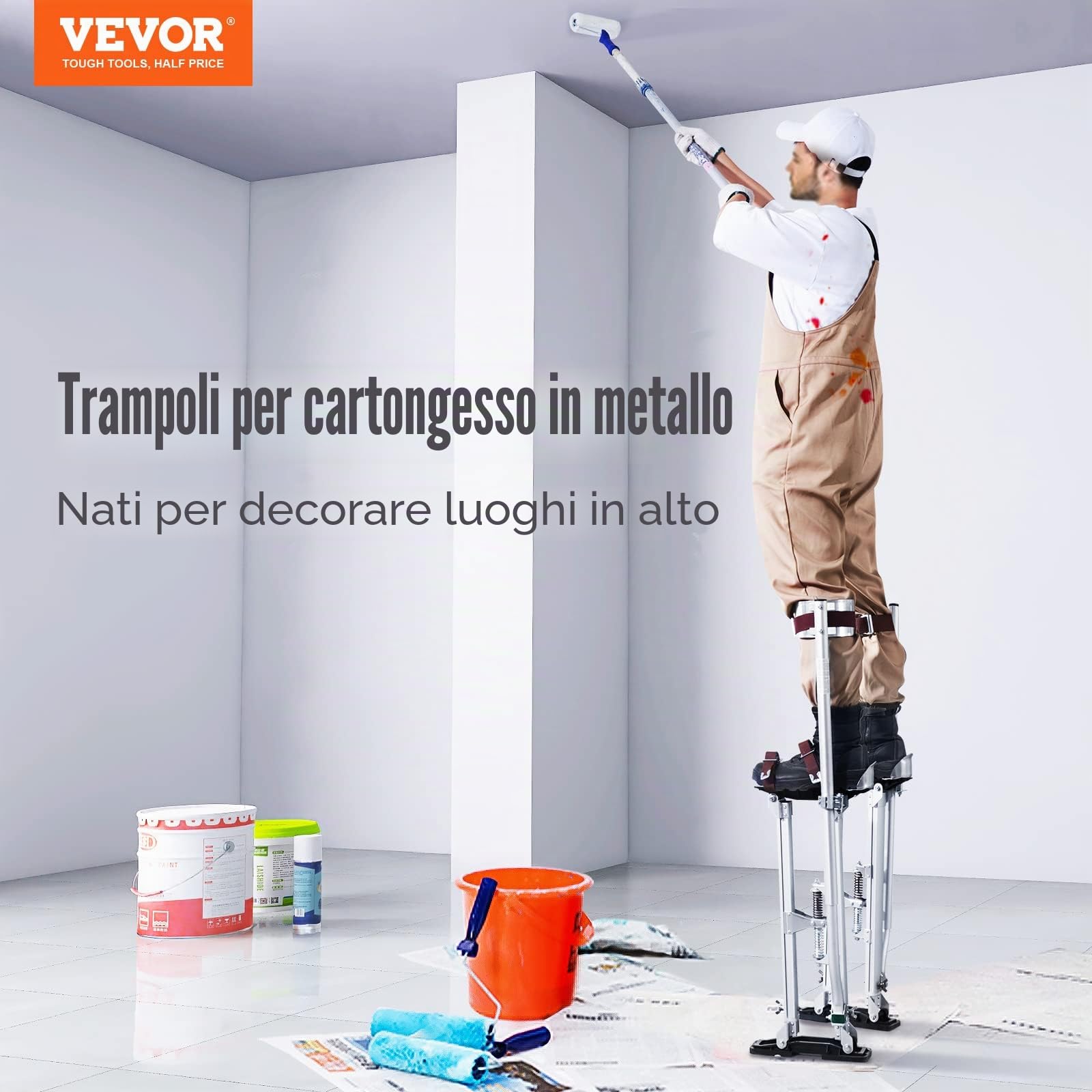 VEVOR Trampoli in Alluminio per Edilizia Altezza Regolabile 61-101,6 cm Misura di Piedi 27-29 cm, Trampoli in Alluminio per Lavori Interni Esterni Cartongessisti Muratori Pittori Spettacoli in Costume