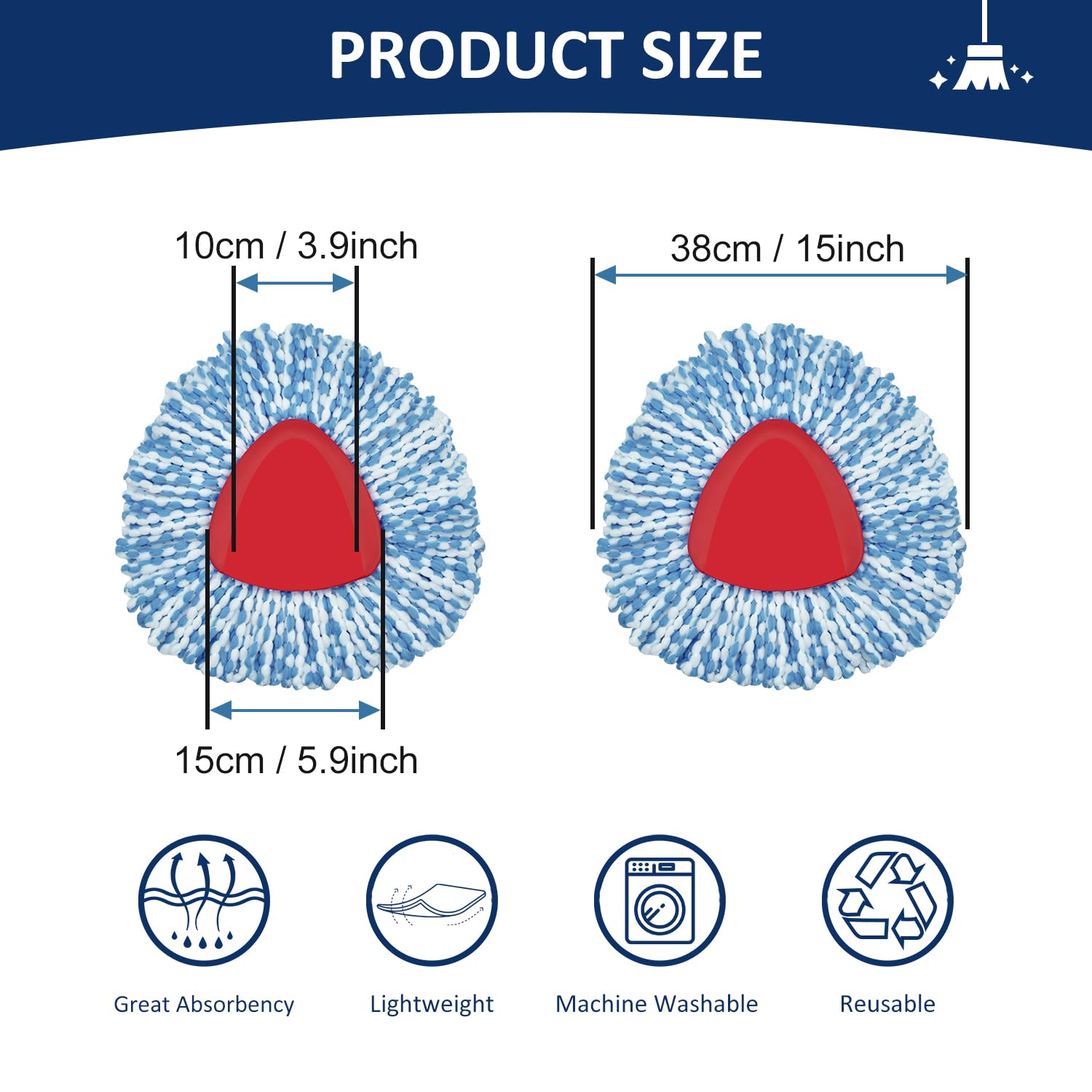 Paquete de 2 cabezales de fregona de repuesto compatibles con Oceda EasyWring, cabezal de repuesto para fregona EasyWring Spin Mop 1 tanque Systerm – microfibra, fácil de reemplazar, limpieza profunda