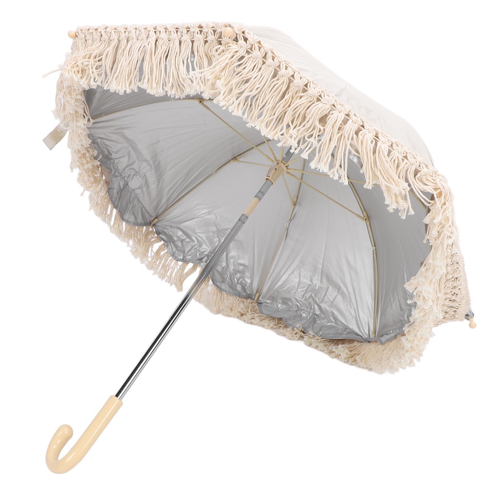 Tassel Baby Outdoor Parasol Clamp Adjustable Sunshade Umbrella for Strollers for Trolley Beach Chair Wheelchair Travel with Oxford Cloth and Steel Frame (Beige)