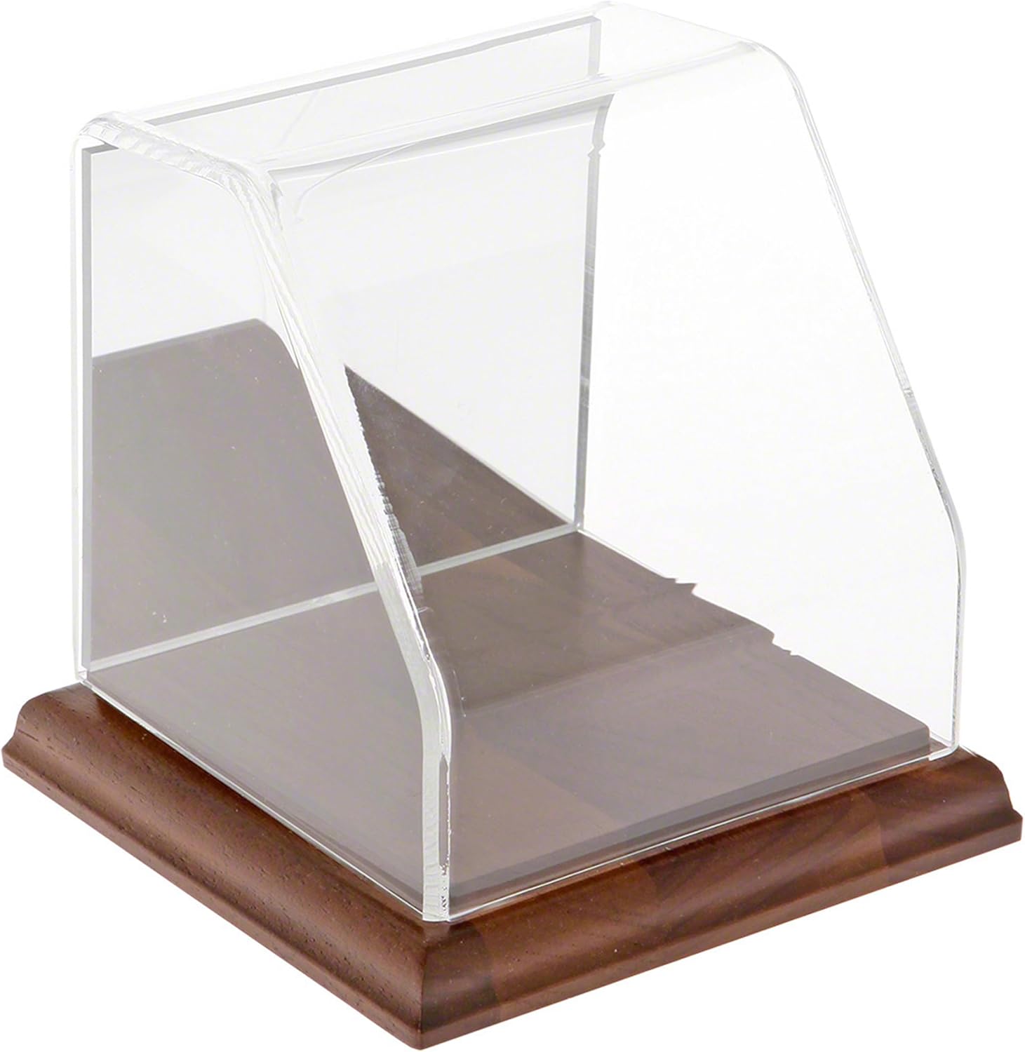Plymor Clear Acrylic Slanted Front Display Case with Hardwood Base (Mirror Back), 4 x 4 x 4