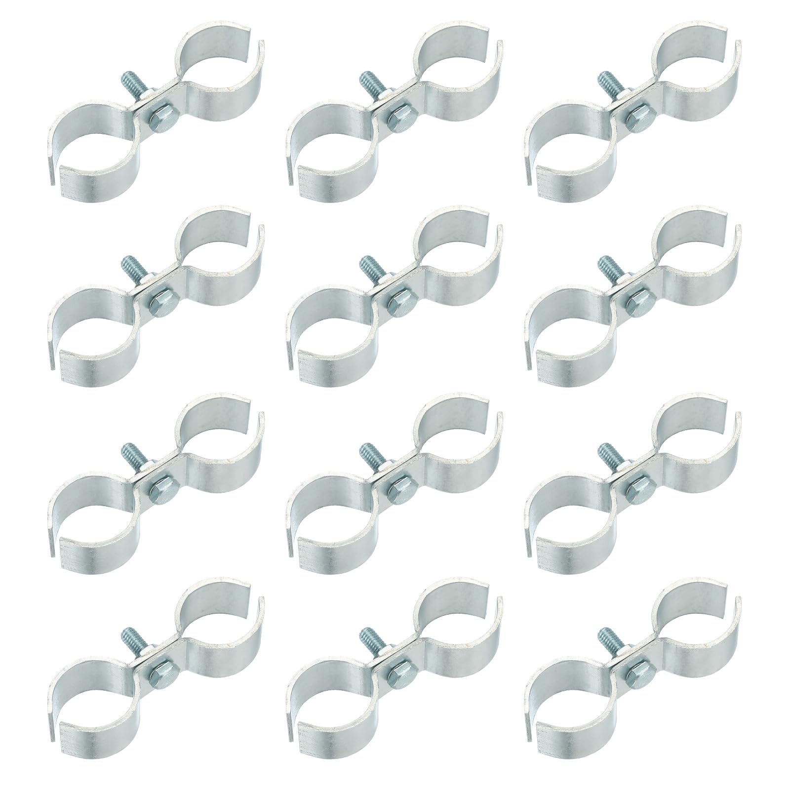 sourcing map 12pcs Chain Link Fence Panel Clamps, Dog Kennel Clamps for 1-1/8" (28mm) Round Pipe Frame, Galvanized Steel Fence Connector Temporary Dog Cage Hardware Parts with Bolts and Nuts