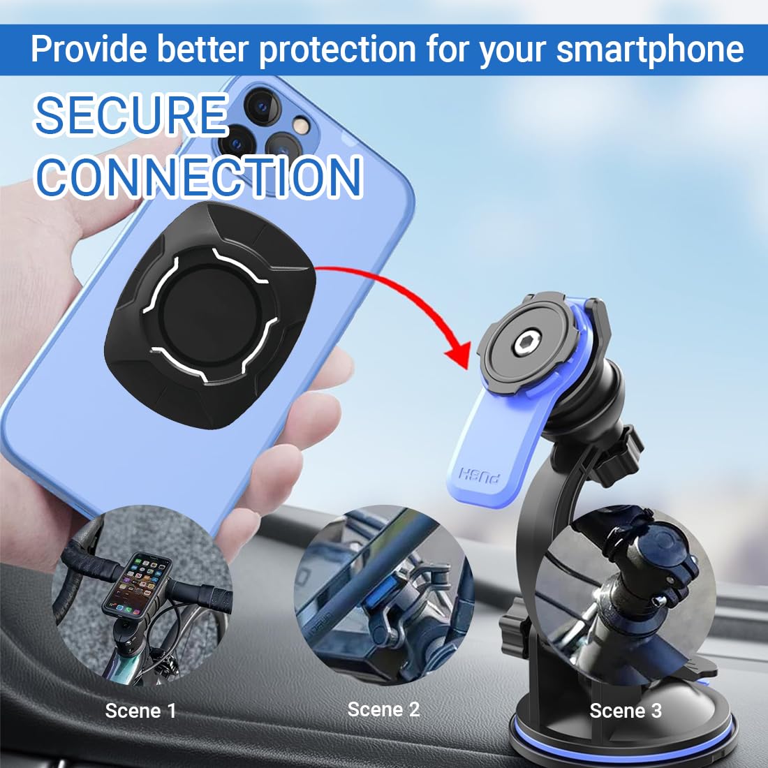 GXGM Adattatore universale compatibile con Quad Lock – Supporto rapido per smartphone, moto, bicicletta, auto e accessori