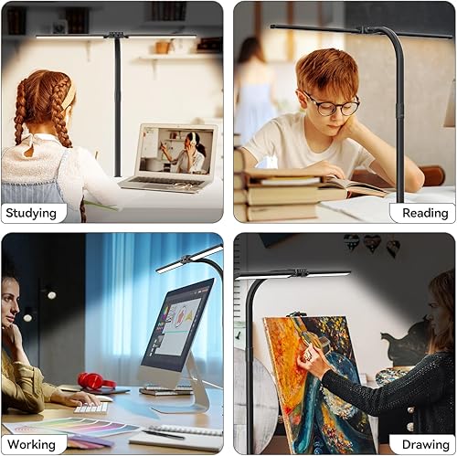 Miniatura 7 de AUSDOM Lámpara LED de escritorio para oficina en casa, luz de trabajo de arquitecto ultra brillante de 24 W con abrazadera y puerto USB, 5 colores y