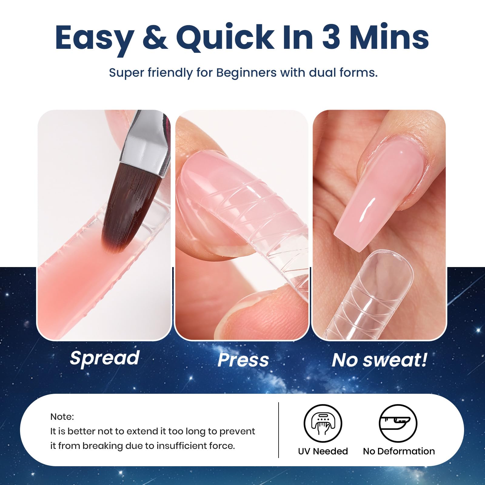 Beetles Poly Nail Gel Kit - 6 Colors Jelly Nude Extension Kit with Slip Solution Builder Nail Enhancement for Beginner & Professional Long Lasting DIY Home Gift for Women, UV & LED Needed: Dazzling Night