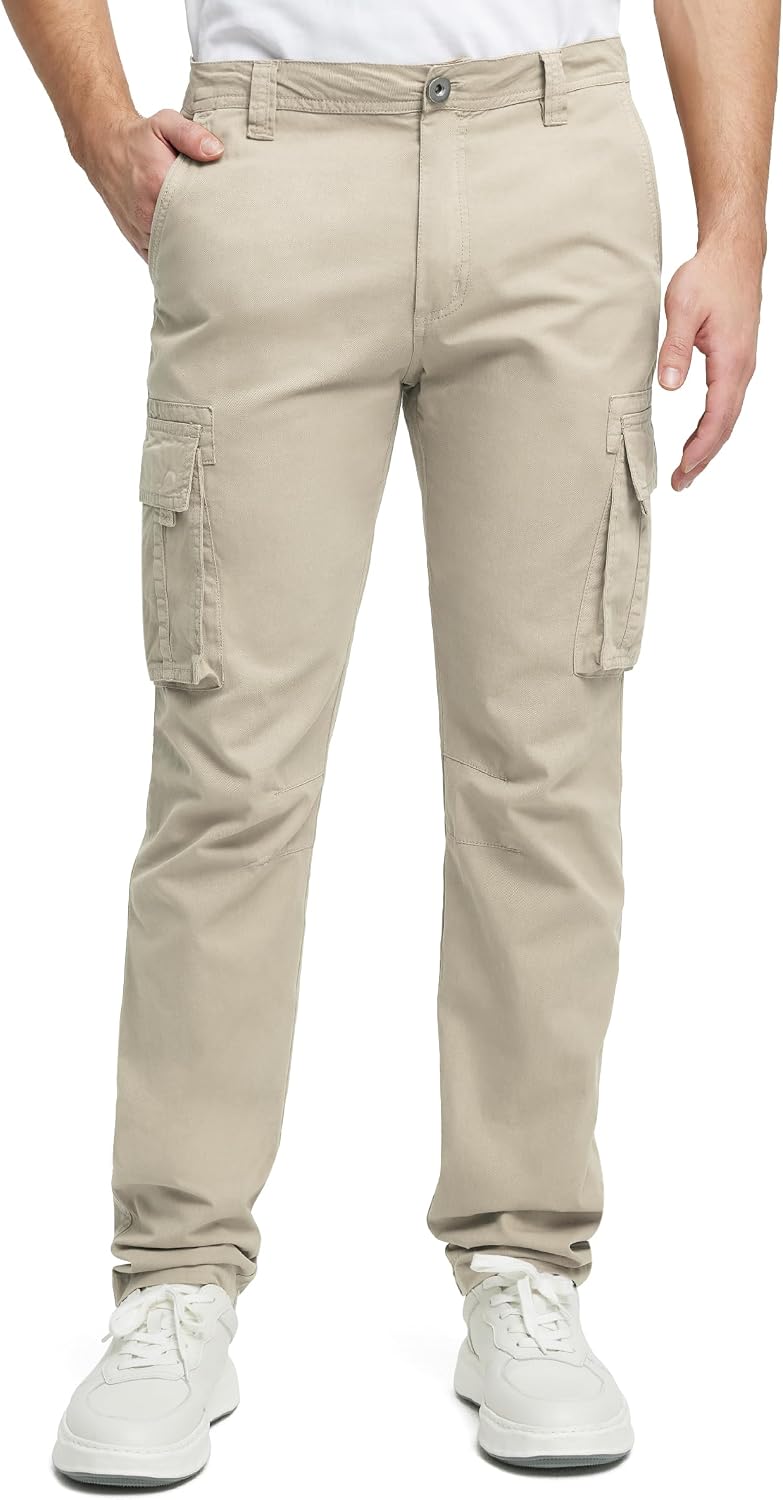 VOPOKER Cargo Pants for Men Cotton Fabric 6 Deep Pockets Straight-Leg Design Work Pants for Men