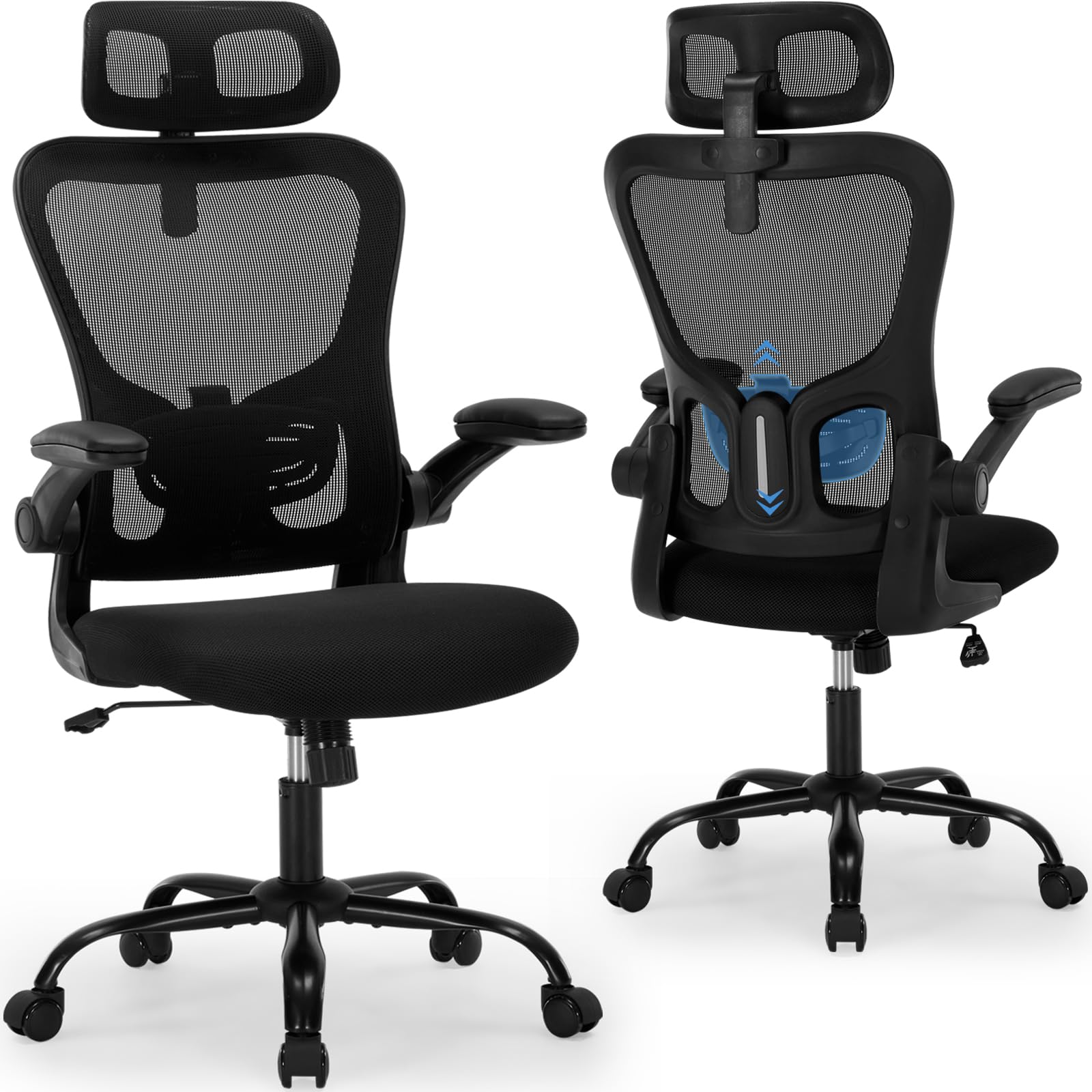 Ergonomic Office Chair High Back Mesh Desk Chair with Adjustable Lumbar Support & Headrest, Flip-Up Armrests, 300 Lbs Capacity Swivel Computer Chair