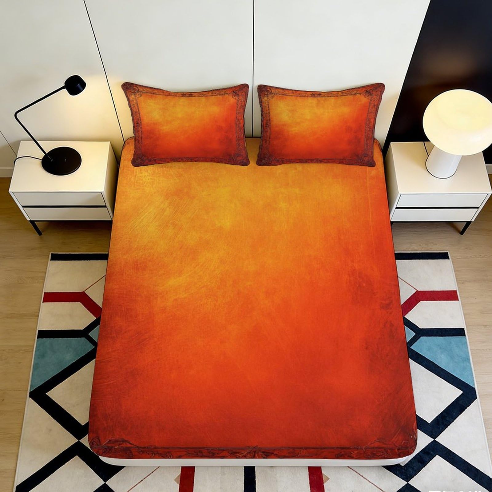 3D Printed Sunset Gradient Fitted Sheet Microfiber Orange Ombre Mattress Cover for Bedroom Guest Room Decor 160x200x25cm