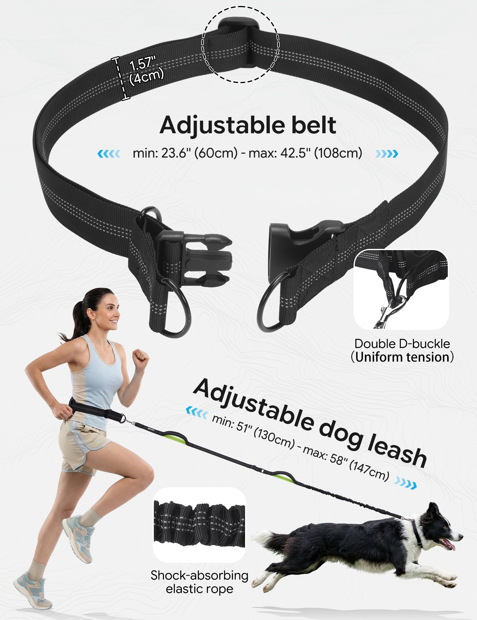 Pecute Correa Perro Cintura Manos Libres con Riñonera Impermeable, Correa Antitirones para Perros con Cuerda Elástica Amortiguadora, Doble Asa Reflectante para Correr Pasear Entrenar 15-55kg