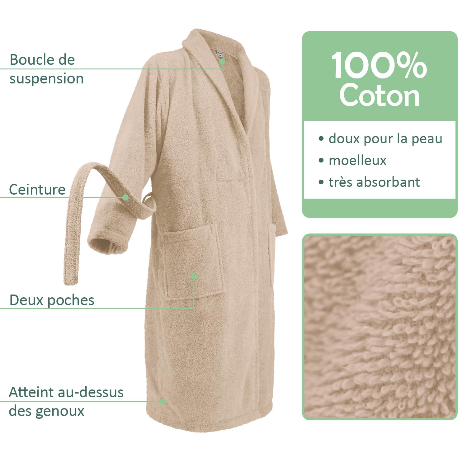 Celodoro Peignoir pour homme et femme en pur coton