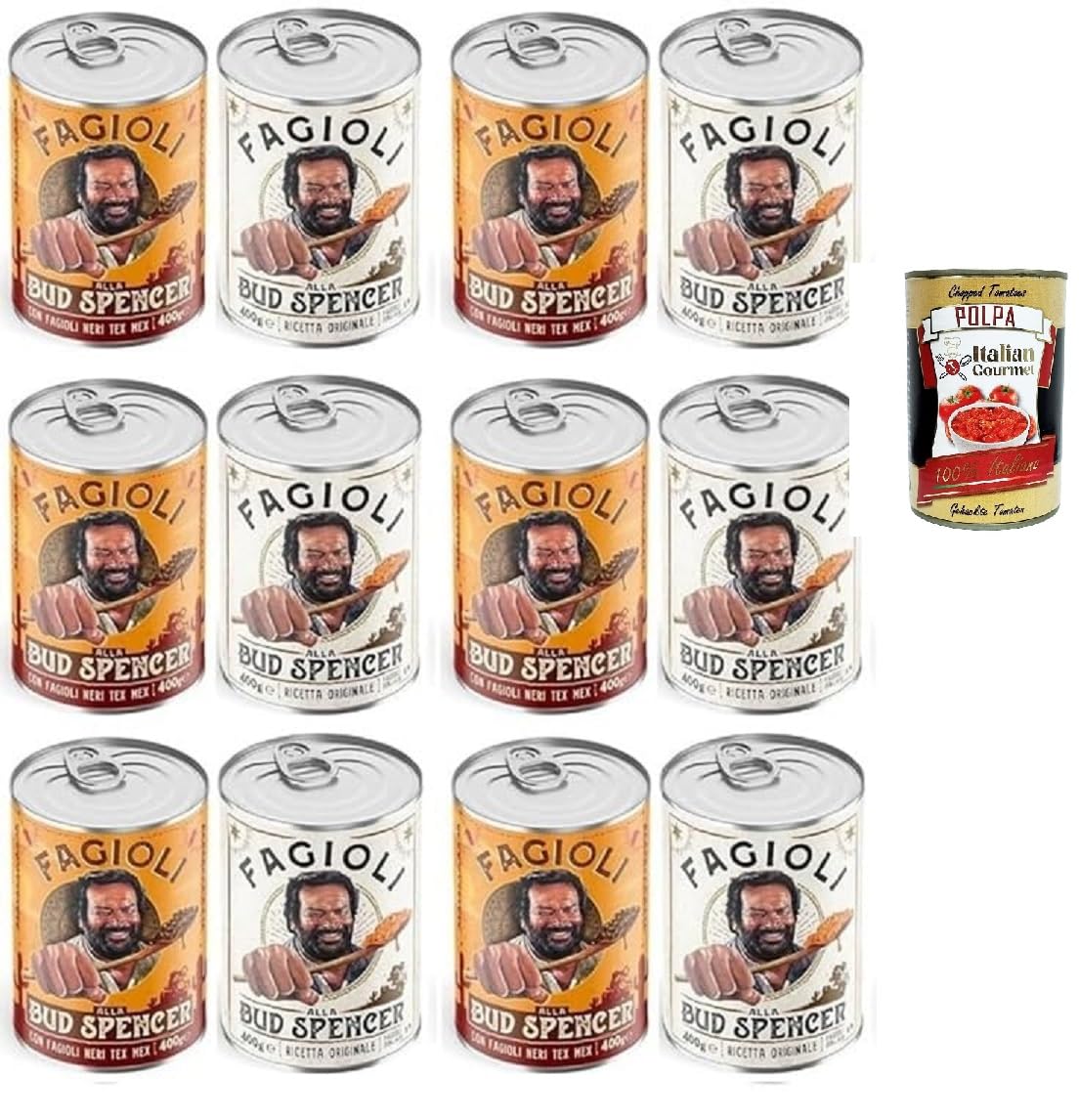 Fagioli alla Bud Spencer Testpaket Tex Mex und Borlotti, Bud Power- Bud-Spencer-Tex Mex Bohnen fertig zum Probieren 12 x 400gr + Italian Gourmet polpa 400g