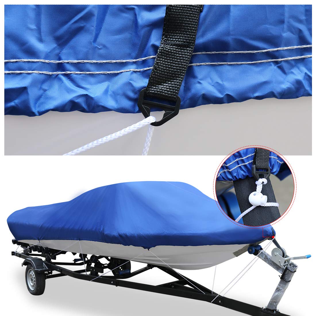 sourcing map 14-16ft 210D Couverture de Bateau remorquable Pêche étanche Forme en V Bleu 540x290cm