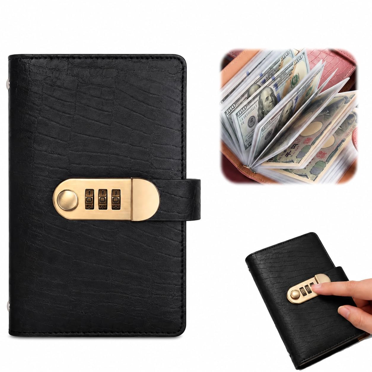 100 Envelope Challenge Binder with Lock, A6 Savings Book (Black)