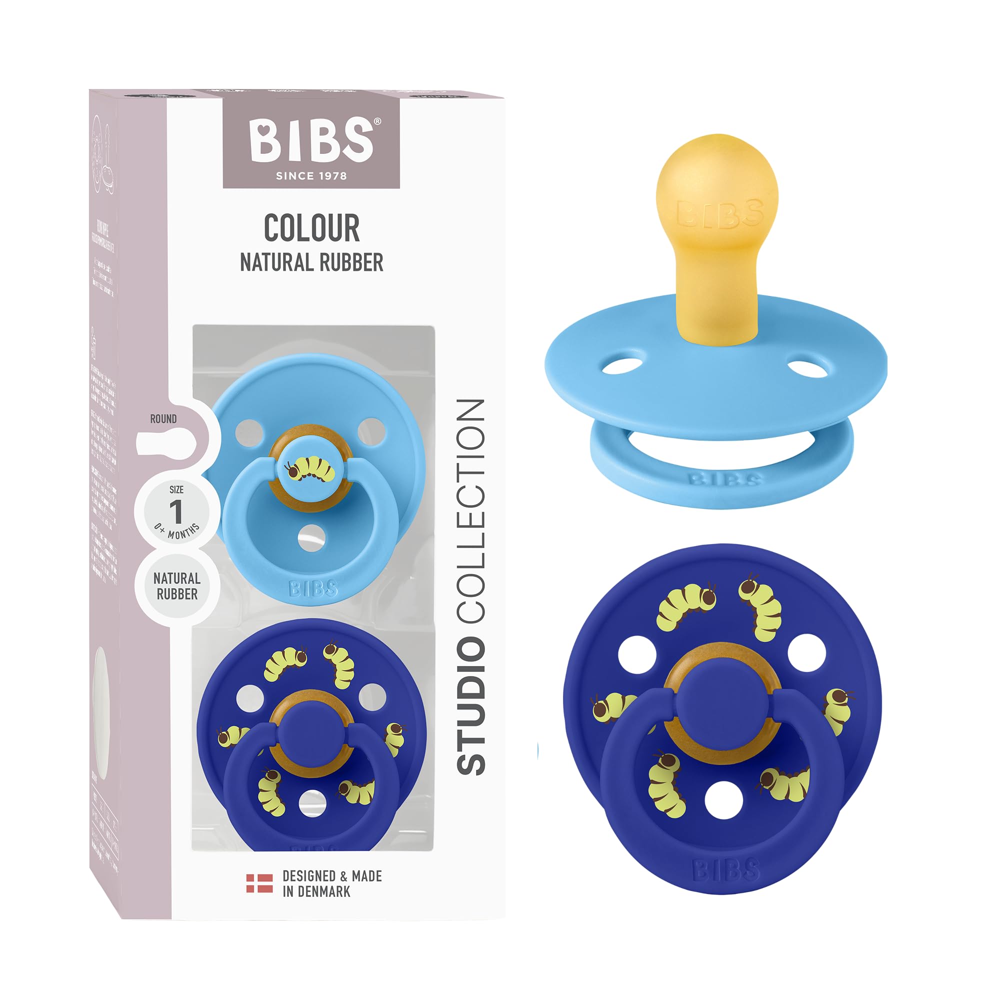 BIBS Colour Dummy, 0-6 Months, 2-Pack, Round Teat, Breeze/Sonic