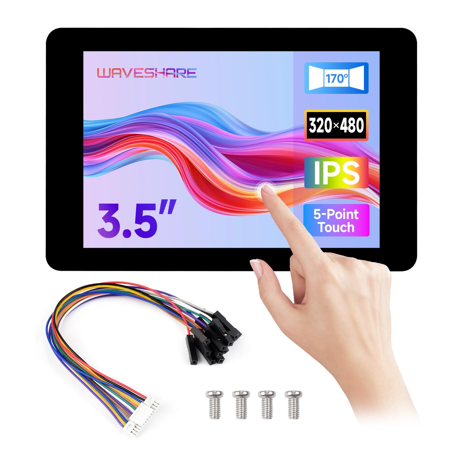 Waveshare 3.5inch Capacitive Touch Display (F) For Raspberry Pi, IPS Panel, 320x480 Resolution, 5-Point Touch, Immersion Gold Process, Toughened Glass Panel
