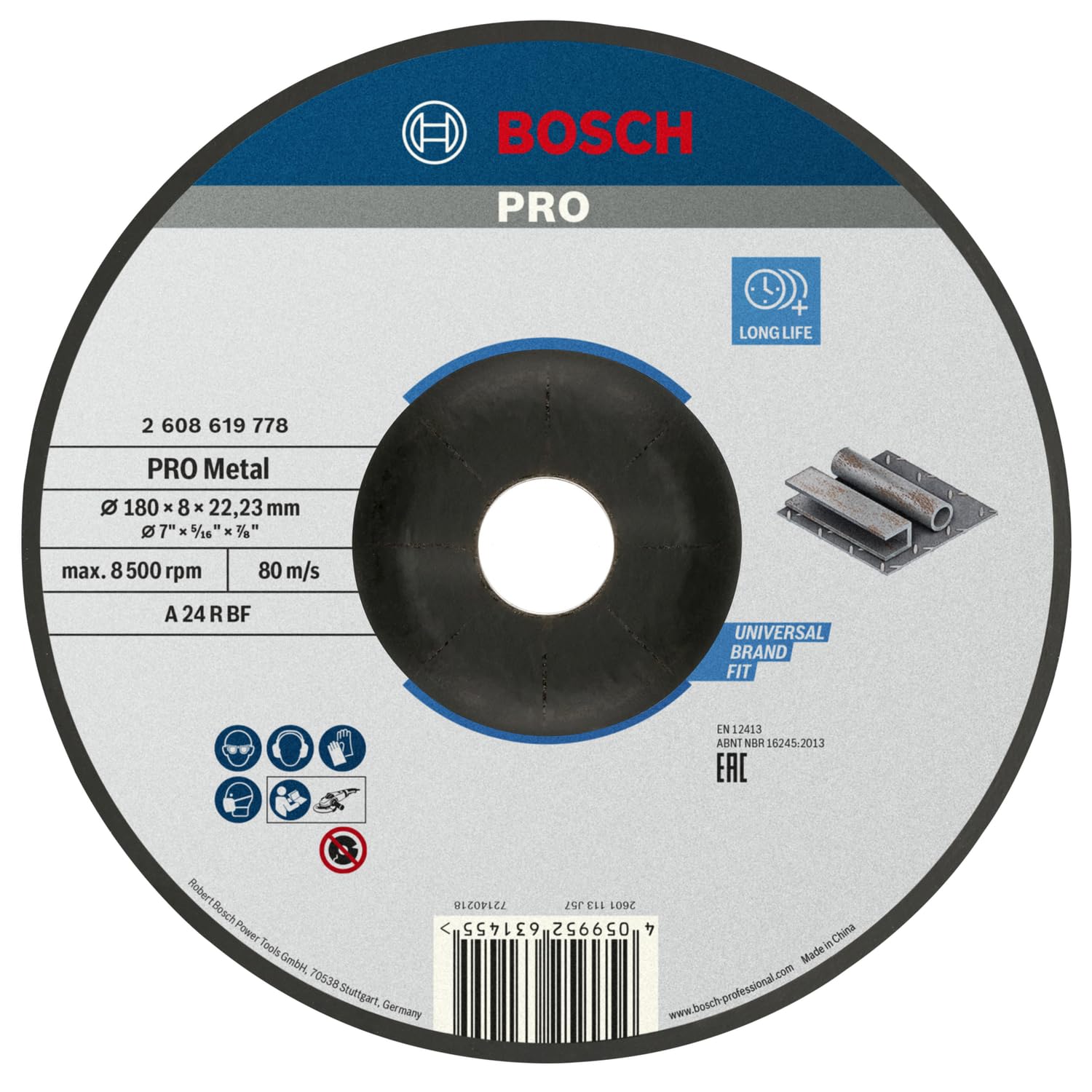Bosch 1 x PRO Metal Longlife tarcza szlifierska do dużych szlifierek kątowych i otwór 22,23 mm (do stali, Ø 180 mm, profesjonalne akcesoria, duża szlifierka kątowa)