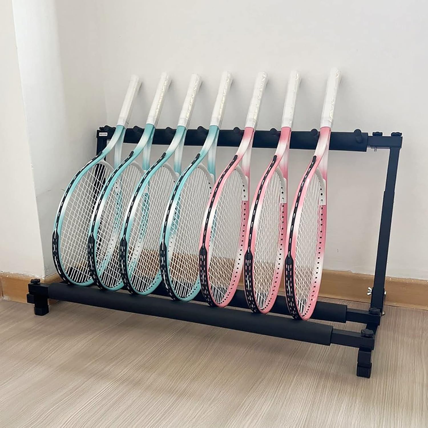 Large Capacity Black Folding Sports Organizer Rack - Multi-Functional Storage for Tennis, Badminton, Violins, Ukuleles, Guitars - Ideal for School & Gym Use