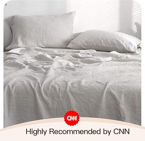 Miniatura 7 de Simple&Opulence Juego de funda nórdica 100% lino con ribetes y 100% lino bordado (tamaño King, gris)