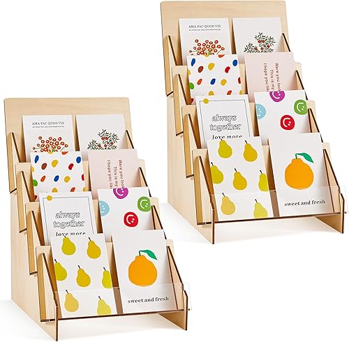 Miniatura 1 de Soporte de madera multiusos para tarjetas de felicitación, 2 unidades, para eventos de proveedores, revistas, organizador de literatura (9 x 9.6 x