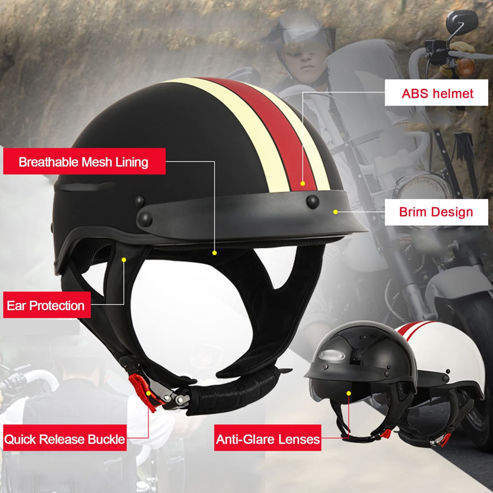 Casco Moto Mujer Medio Casco Abierto De Cuero Universal