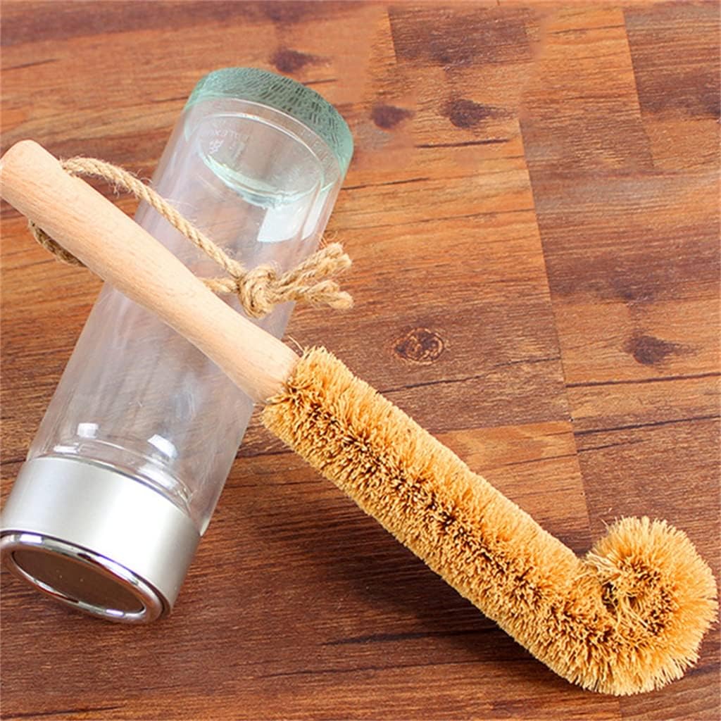 Long Handle Cup Brush 360 Degrees Coconut Palm Cup Washing Brush Kitchen Brush Cup Beech Bottle Brush Glass Cleaning Brush